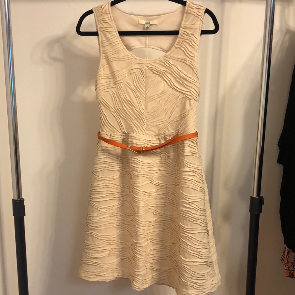 Cream textured dress with belt